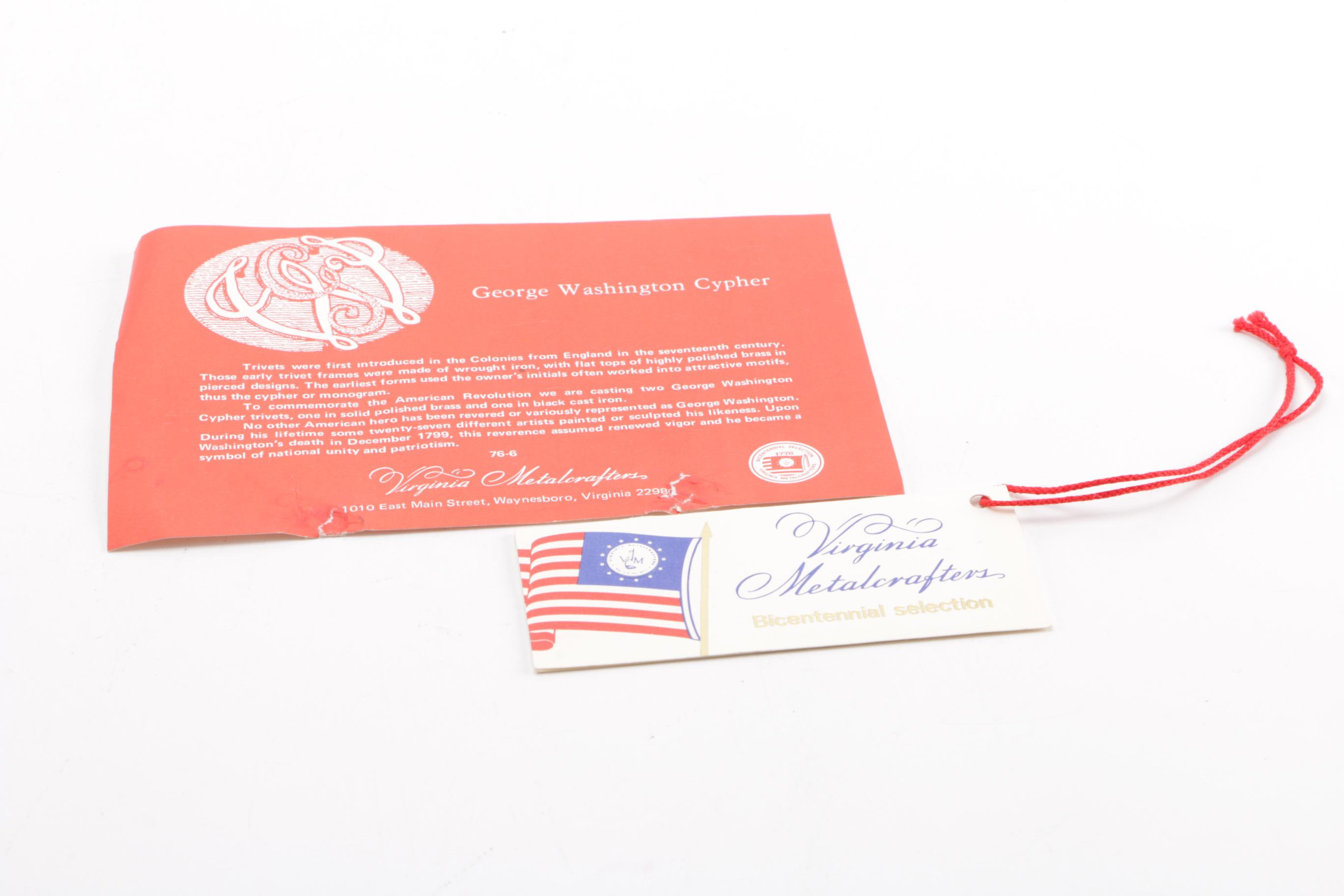 Virginia Metalcrafters Bicentennial George Washington Cypher