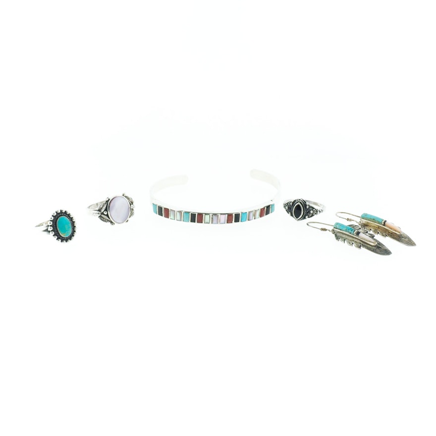 Sterling Silver with Turquoise, Mother of Pearl, and Onyx Jewelry Collection