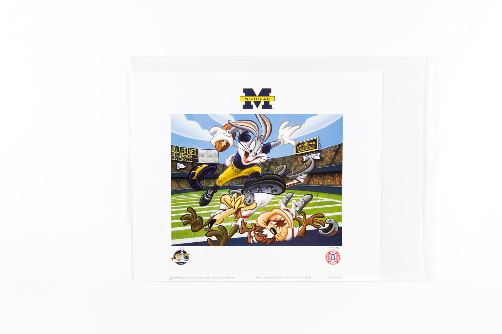 Looney Tunes "Touch Down" Michigan Wolverine Football Lithograph