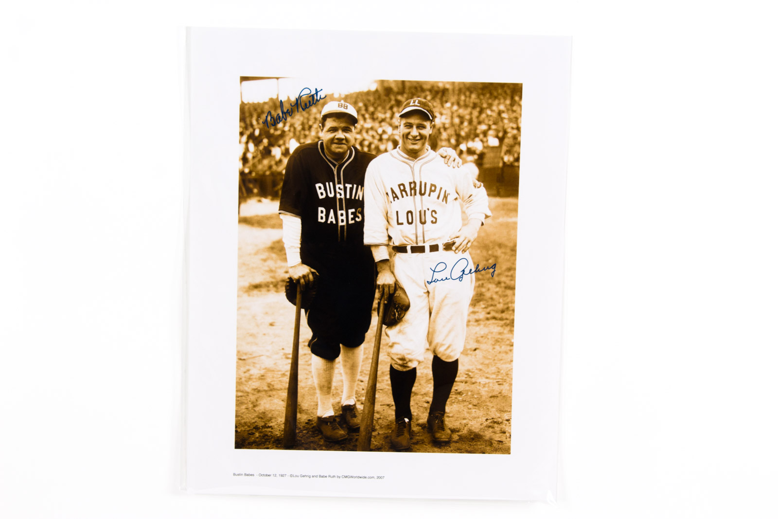 "Bustin Babes" Fuji Crystal Archival Photograph with Facsimile Babe Ruth and Lou Gehrig Autographs