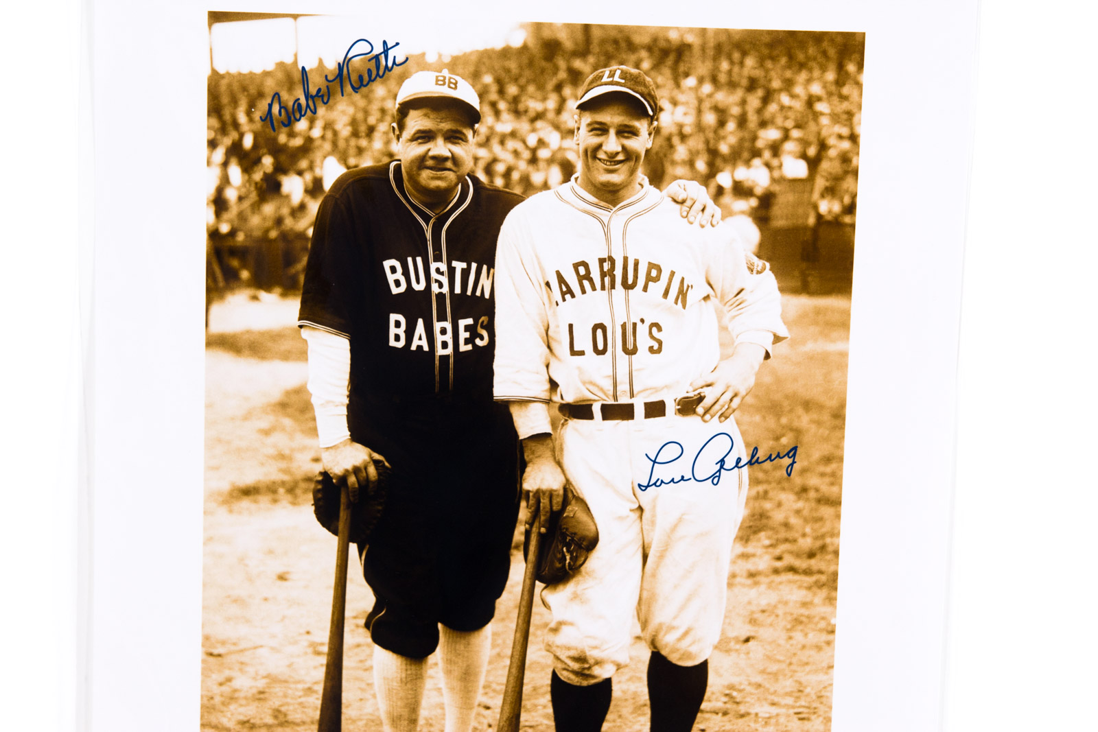 "Bustin Babes" Fuji Crystal Archival Photograph with Facsimile Babe Ruth and Lou Gehrig Autographs