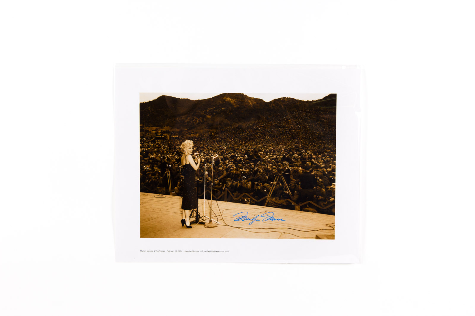 "Marilyn Monroe Sings For the Troops" Fuji Crystal Archival Photograph with Facsimile Autograph