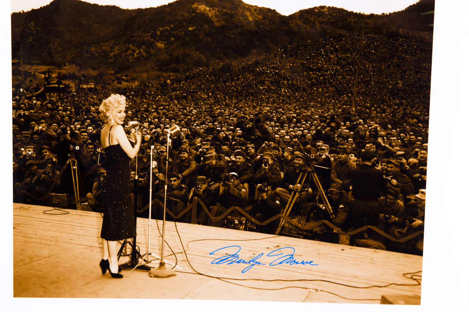 "Marilyn Monroe Sings For the Troops" Fuji Crystal Archival Photograph with Facsimile Autograph