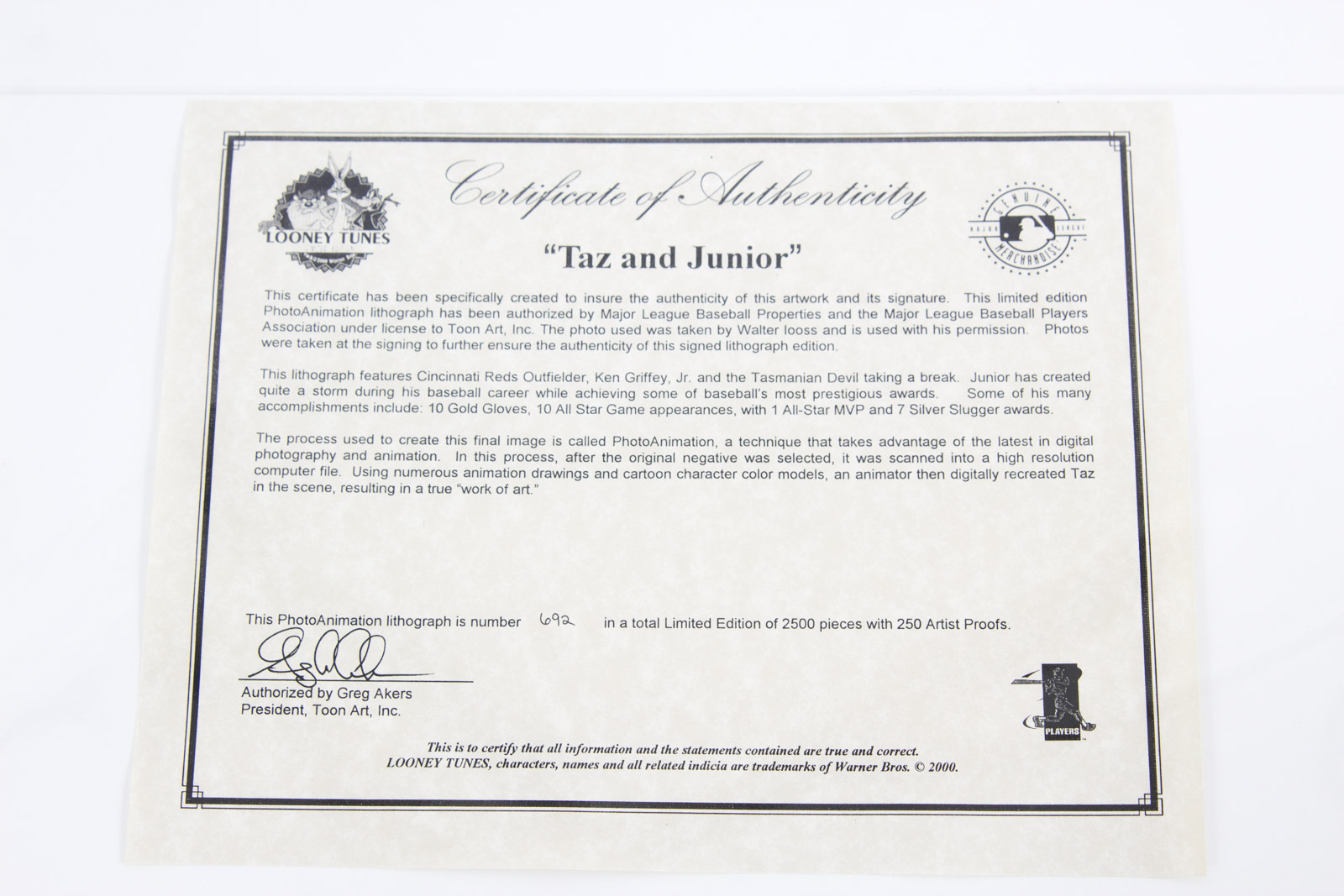 "Taz and Junior" Cincinnati Reds Photoanimation Offset Lithograph