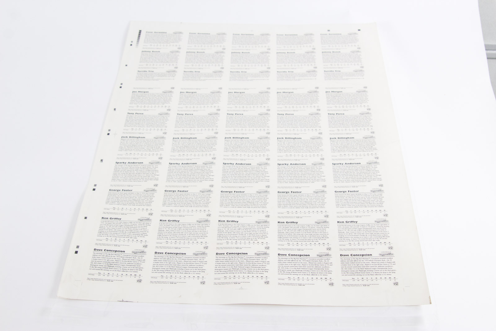 Uncut Sheet of "The Big Red Machine" Cincinnati Reds Baseball Cards