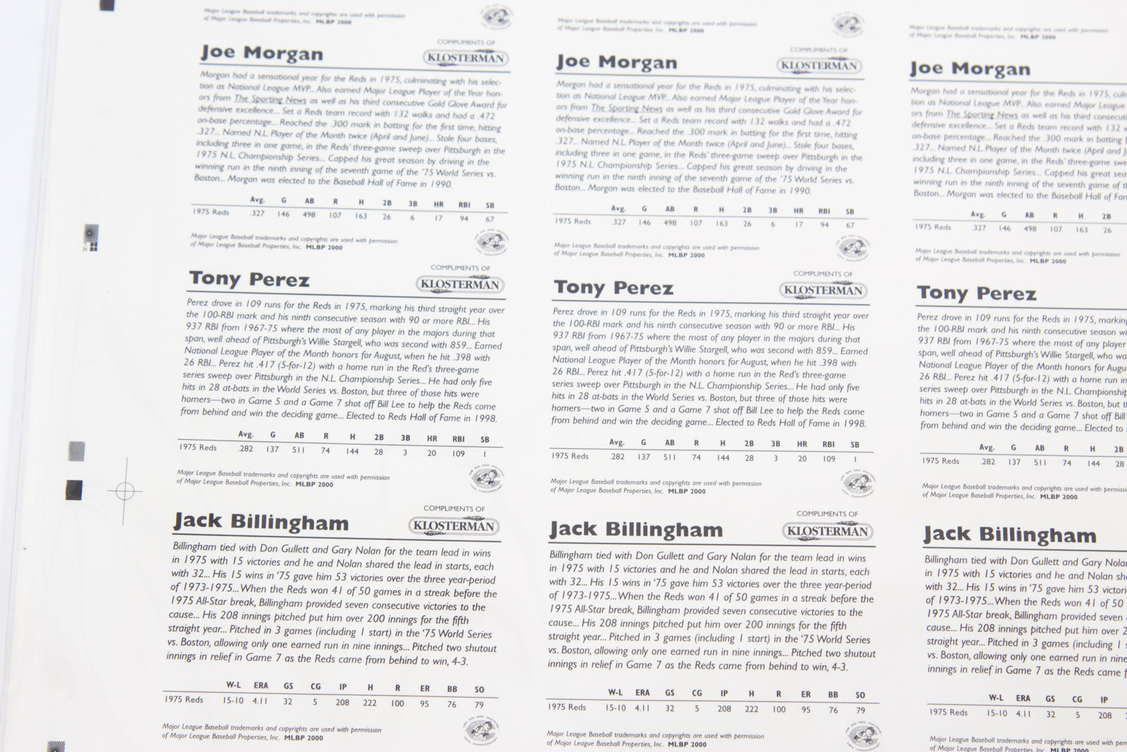 Uncut Sheet of "The Big Red Machine" Cincinnati Reds Baseball Cards