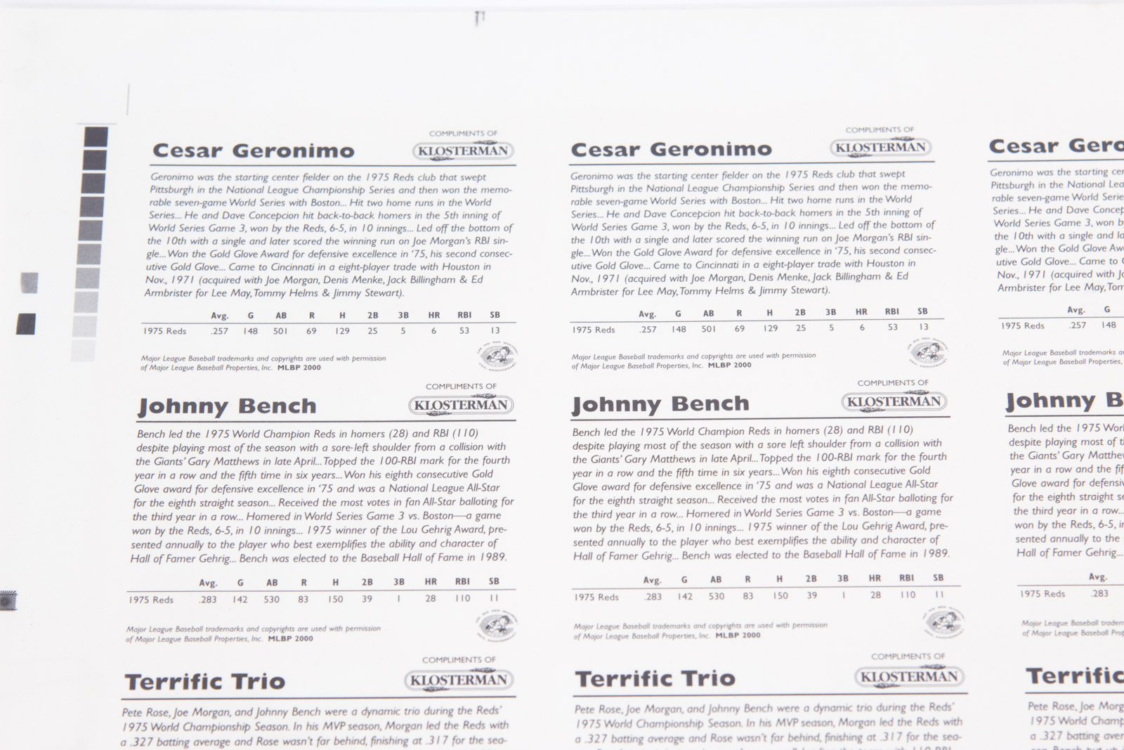 Uncut Sheet of "The Big Red Machine" Cincinnati Reds Baseball Cards