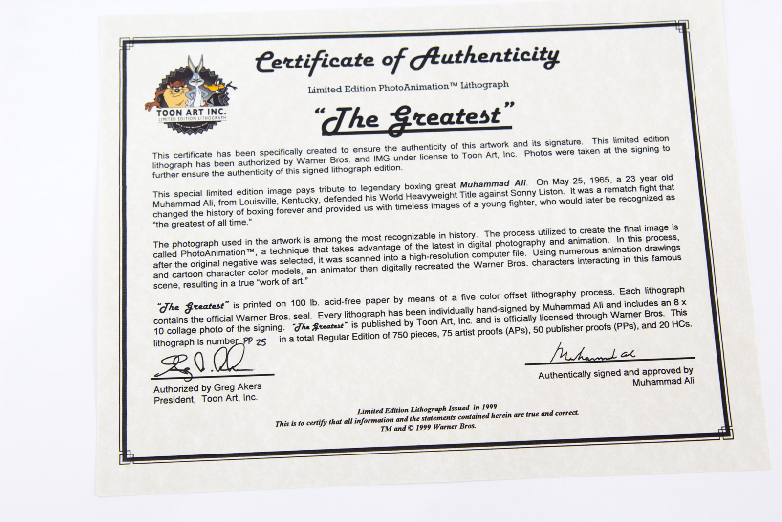 Muhammad Ali Signed "The Greatest" Boxing Photoanimation Offset Lithograph