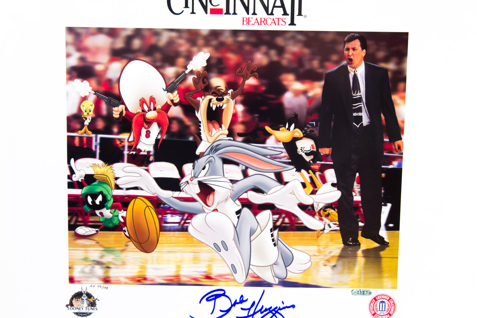 Bob Huggins Signed Cincinnati Bearcats "Huggs and Bugs" Photoanimation Offset Lithograph