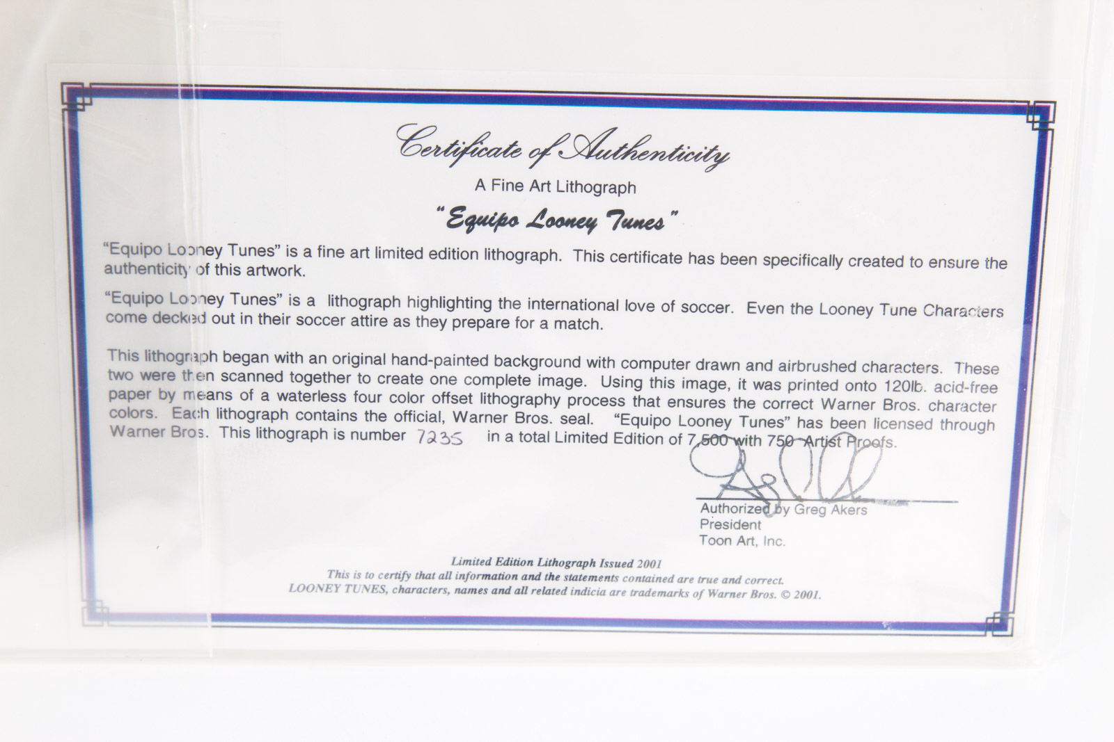 "Equipo Looney Tunes" Soccer Themed Offset Lithograph