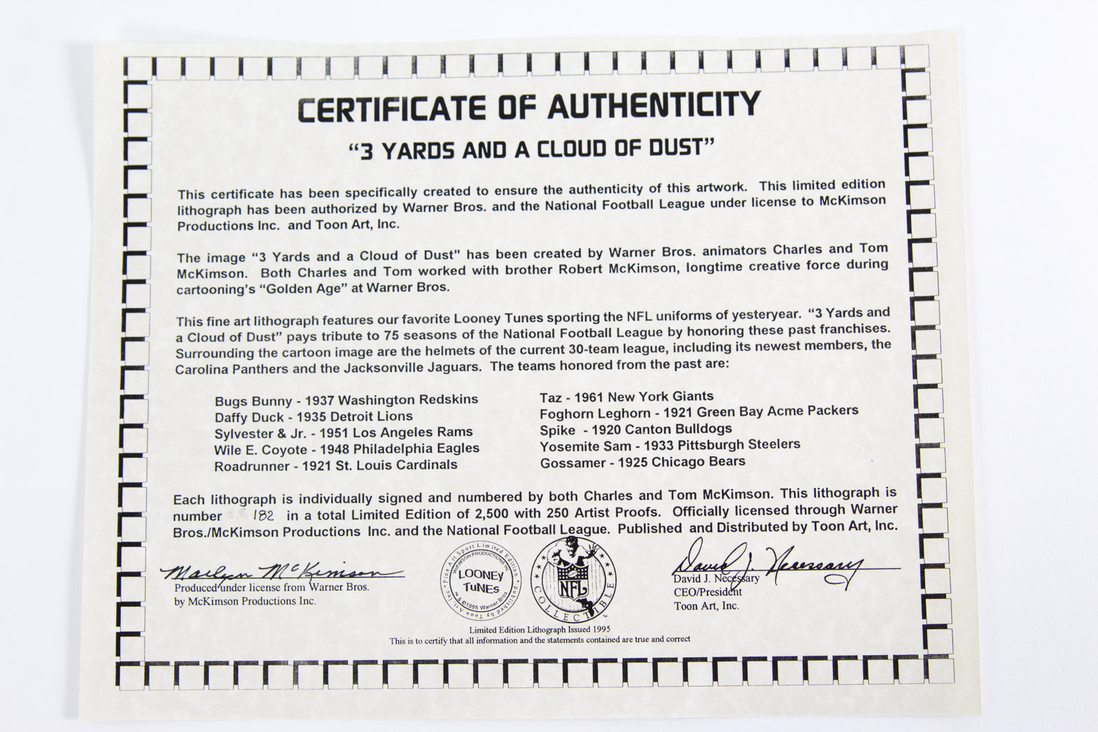 Charles and Tom McKimson "3 Yards and a Cloud of Dust" Offset Lithograph, Signed by Doug Pelphrey