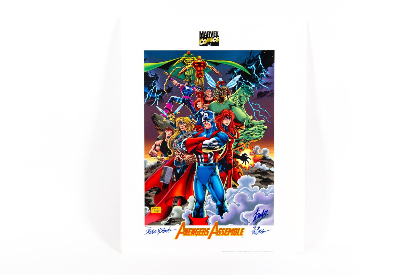 "Avengers Assemble" 35th Anniversary Offset Lithograph Signed by Stan Lee, Steve Epting, and Tom Palmer