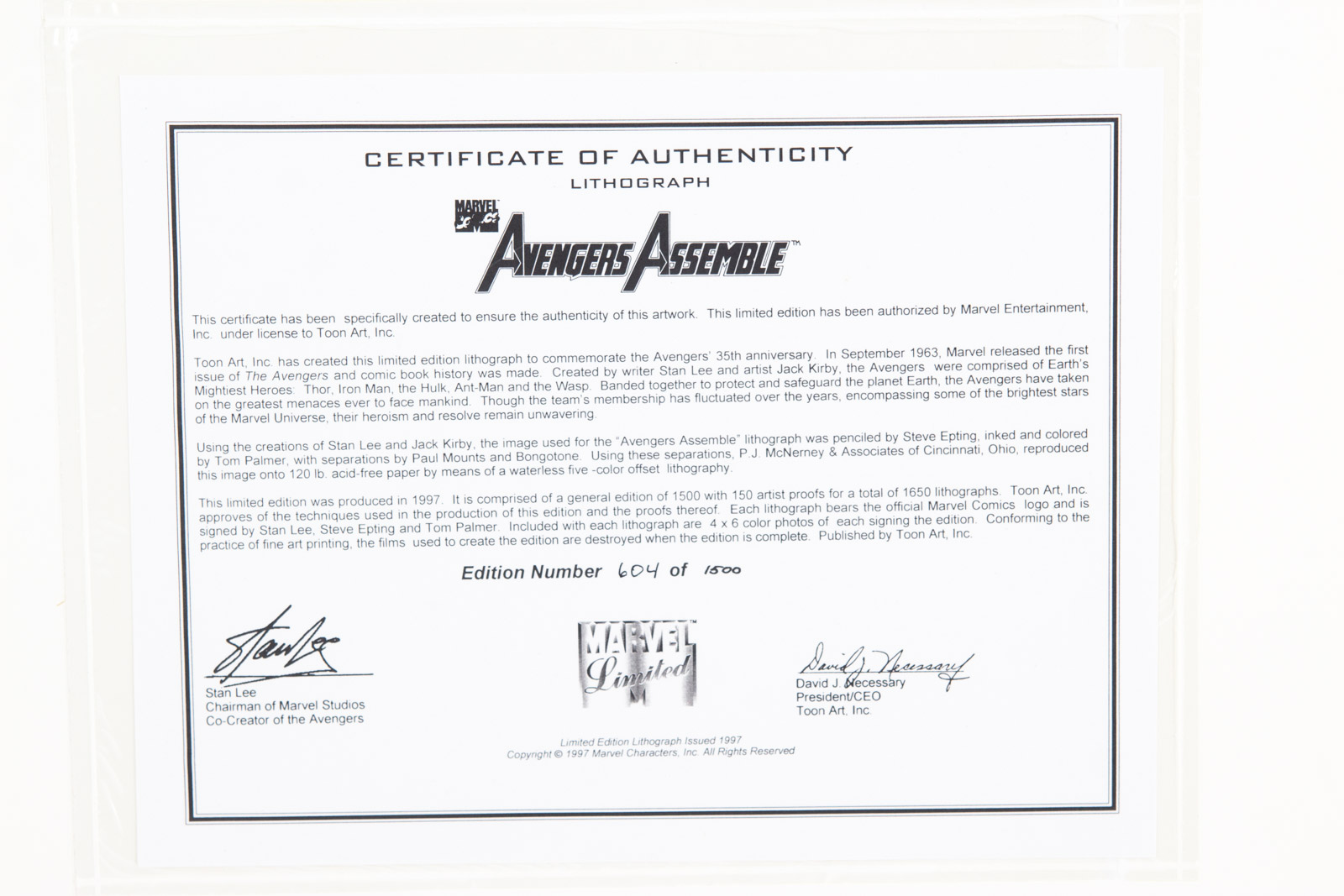 "Avengers Assemble" 35th Anniversary Offset Lithograph Signed by Stan Lee, Steve Epting, and Tom Palmer