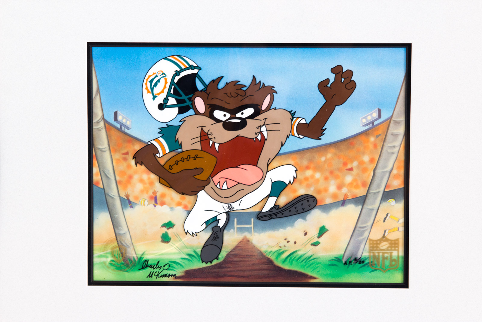 After Charles McKimson Hand Painted "Touchdown Taz" Miami Dolphins Animation Cel