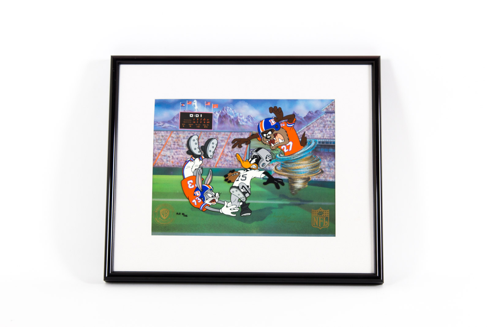 After Robert McKimson Hand Painted "The Dynamic Duo" Denver Broncos Animation Cel