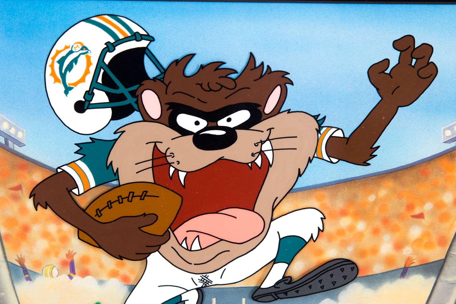 After Charles McKimson Hand Painted "Touchdown Taz" Miami Dolphins Animation Cel