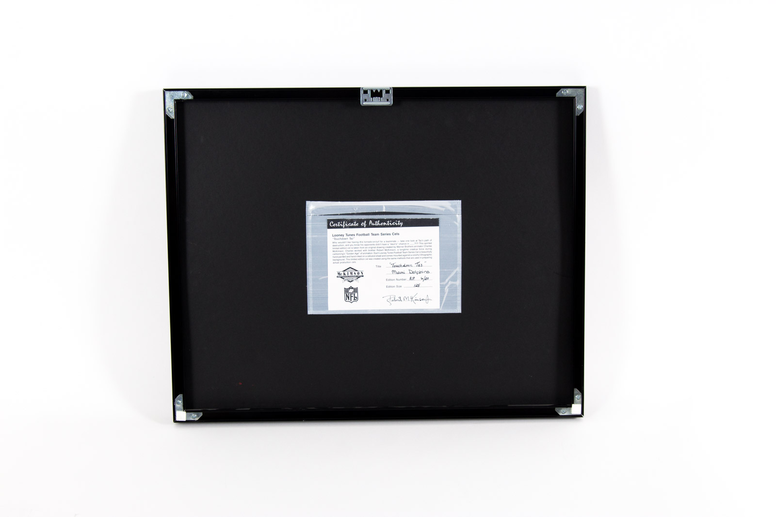 After Charles McKimson Hand Painted "Touchdown Taz" Miami Dolphins Animation Cel