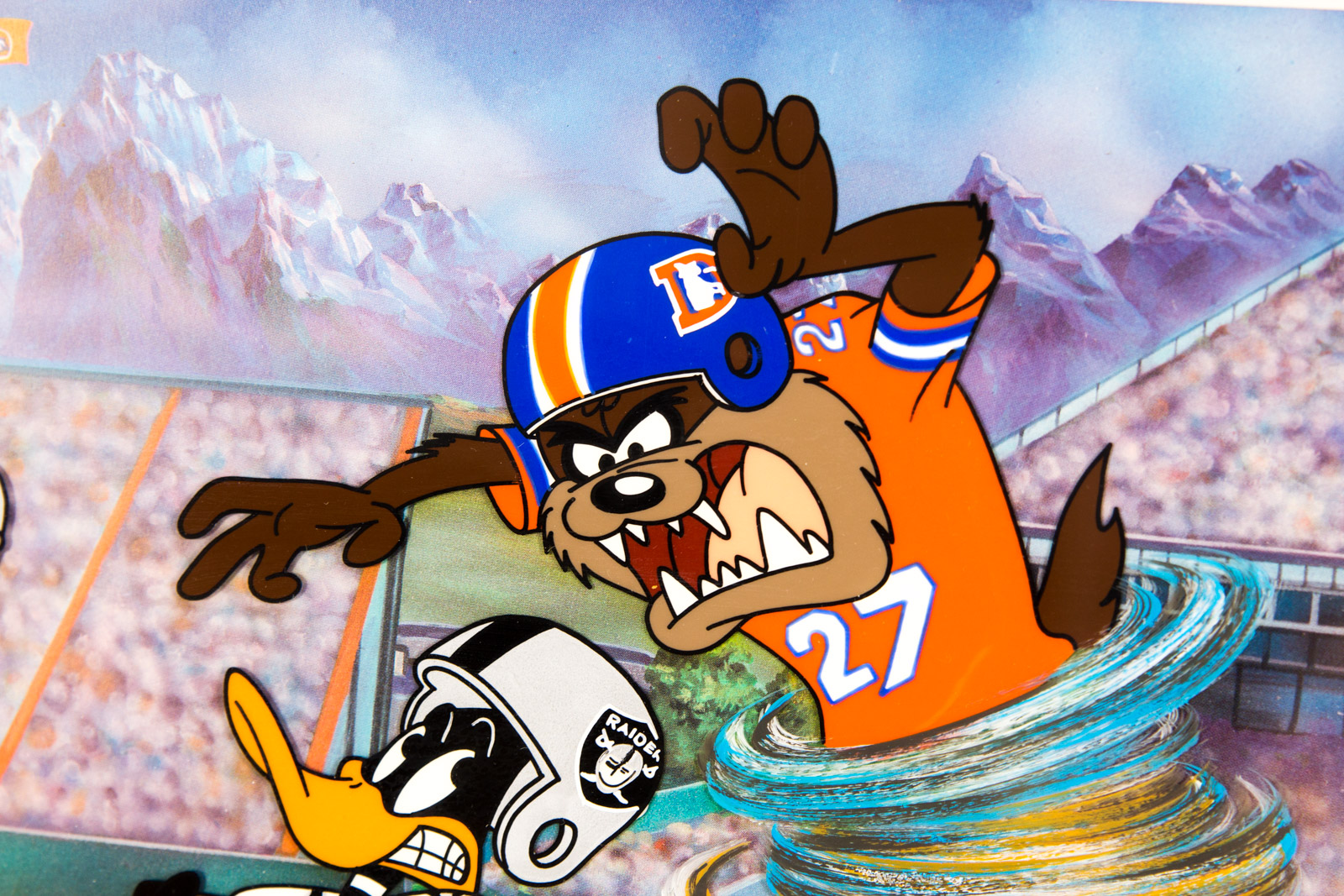 After Robert McKimson Hand Painted "The Dynamic Duo" Denver Broncos Animation Cel