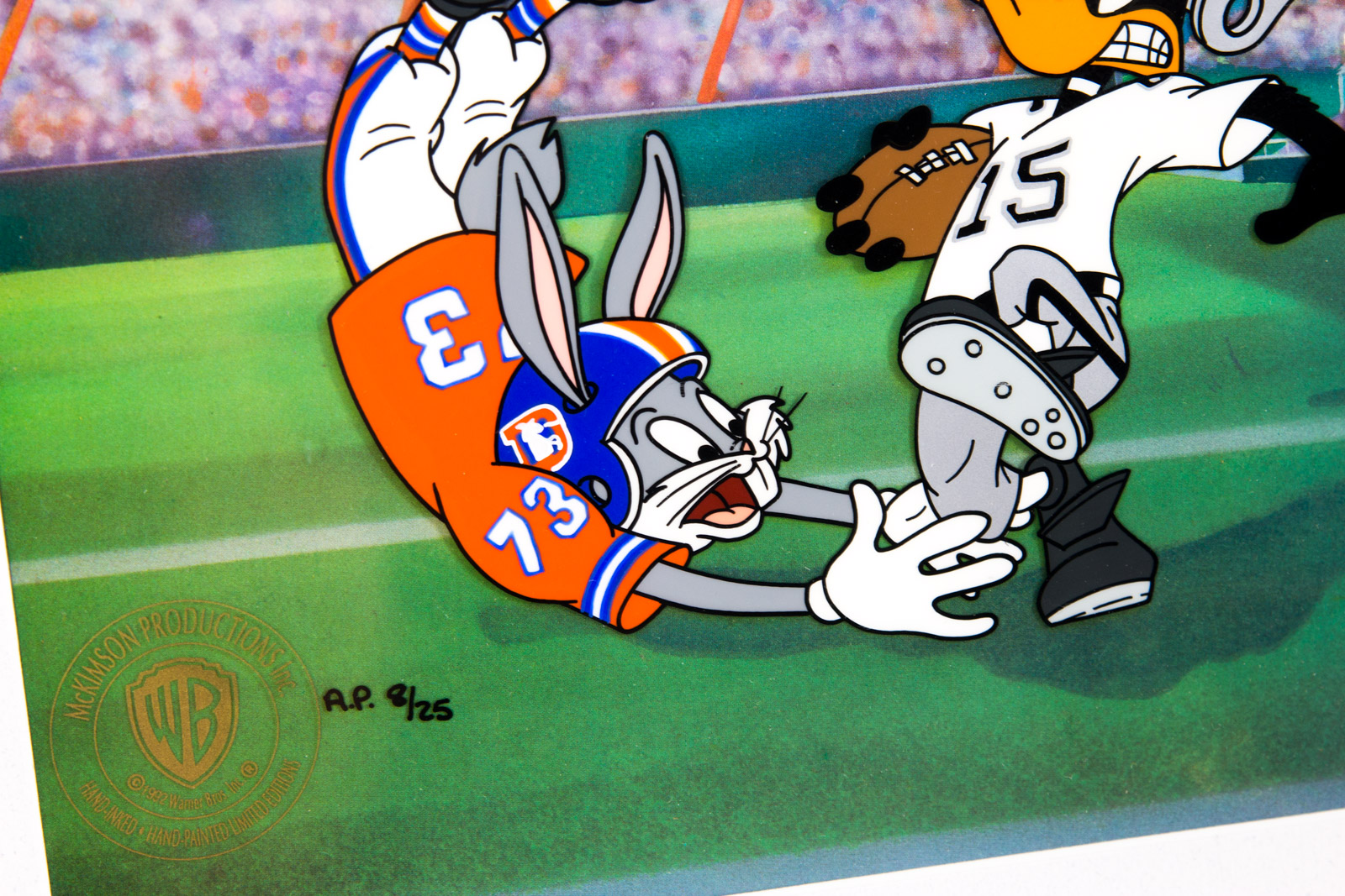 After Robert McKimson Hand Painted "The Dynamic Duo" Denver Broncos Animation Cel