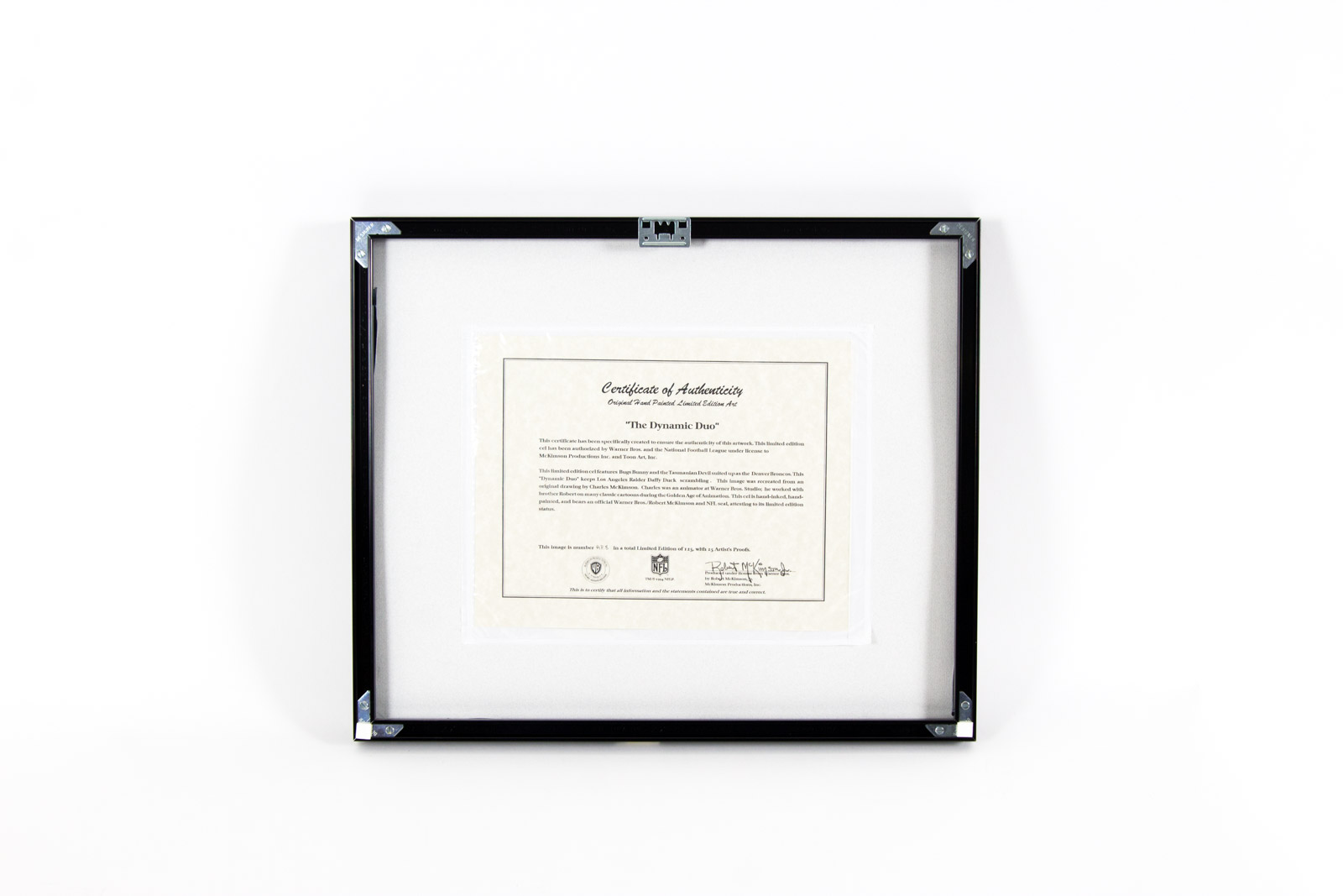 After Robert McKimson Hand Painted "The Dynamic Duo" Denver Broncos Animation Cel