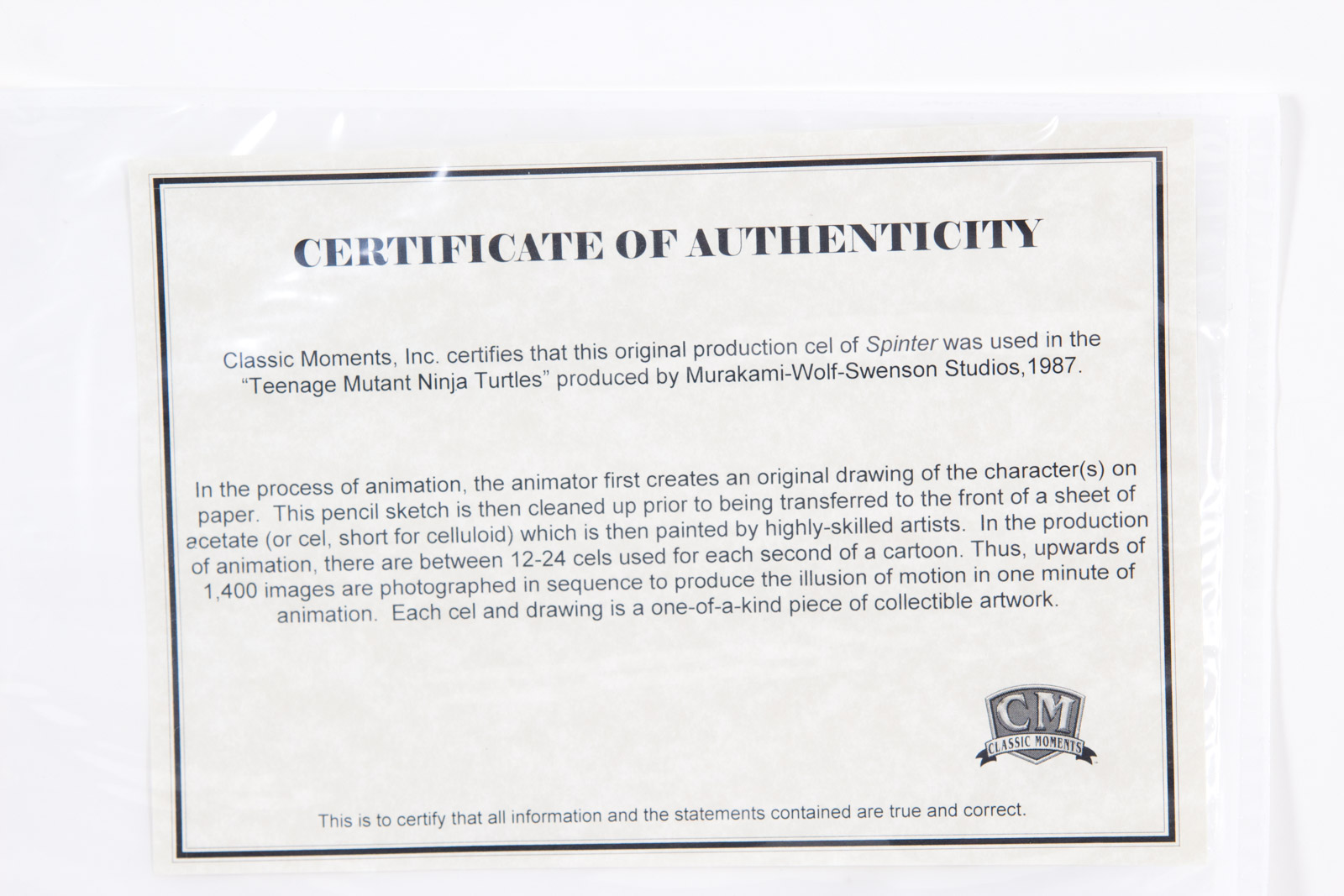 Original 1987 "Teenage Mutant Ninja Turtles" Splinter Animation Cel