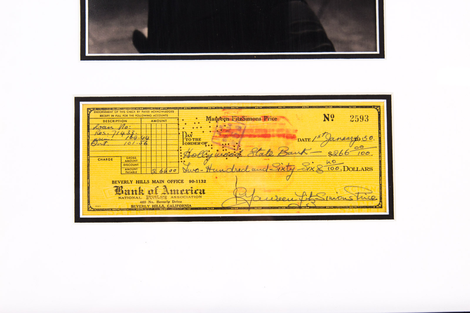 Original Maureen O'Hara Check with Fuji Crystal Archival Photograph