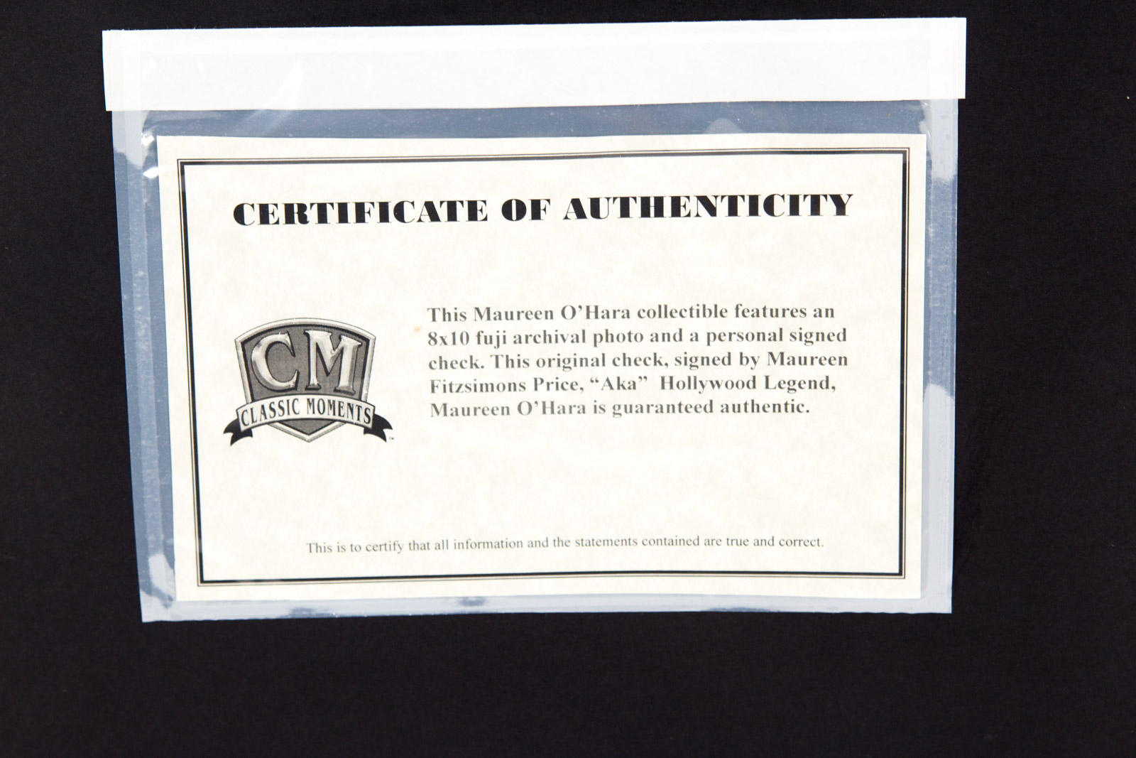 Original 1949 Maureen O'Hara Check with Fuji Crystal Archival Headshot Photograph