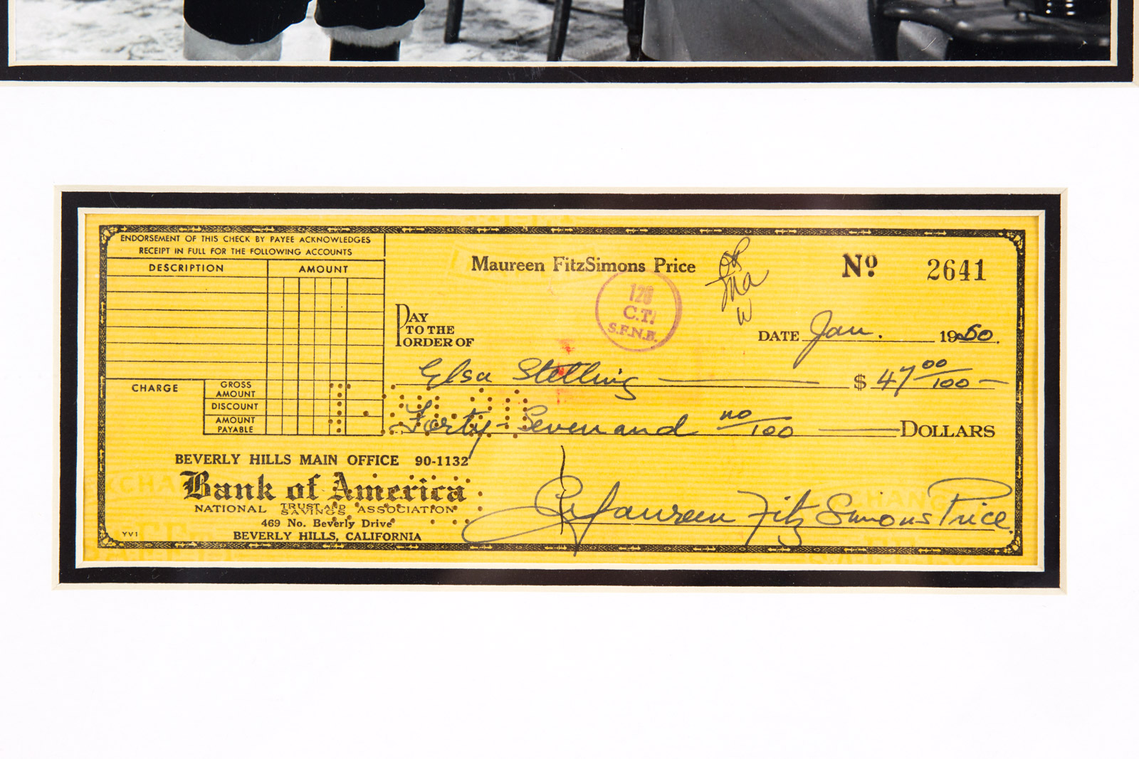 Original 1950 Maureen O'Hara Check with Fuji Crystal Archival Photo Movie Still