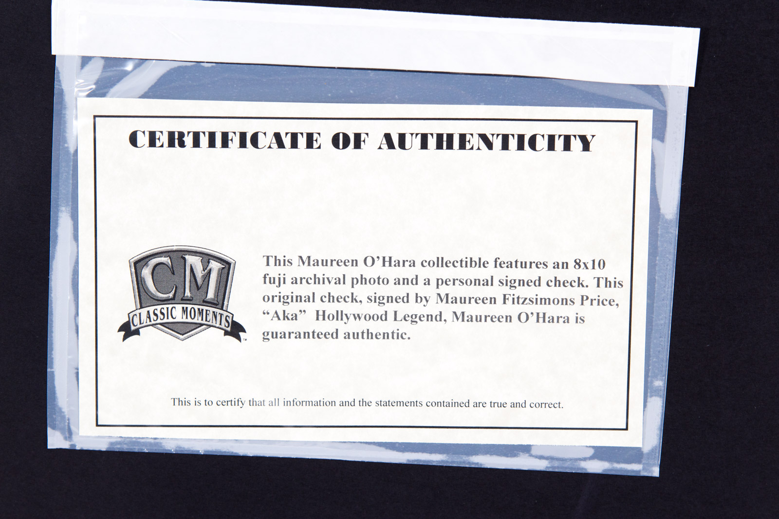 Original 1950 Maureen O'Hara Check with Fuji Crystal Archival Photo Movie Still