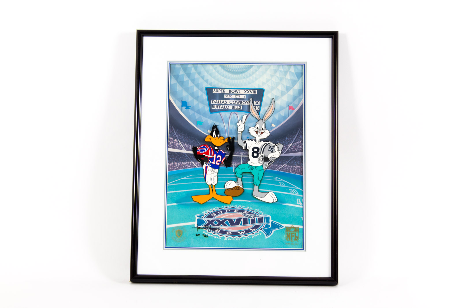 Hand Painted "Coin Toss" Looney Tunes Super Bowl XXVIII Animation Cel signed by Tom McKimson