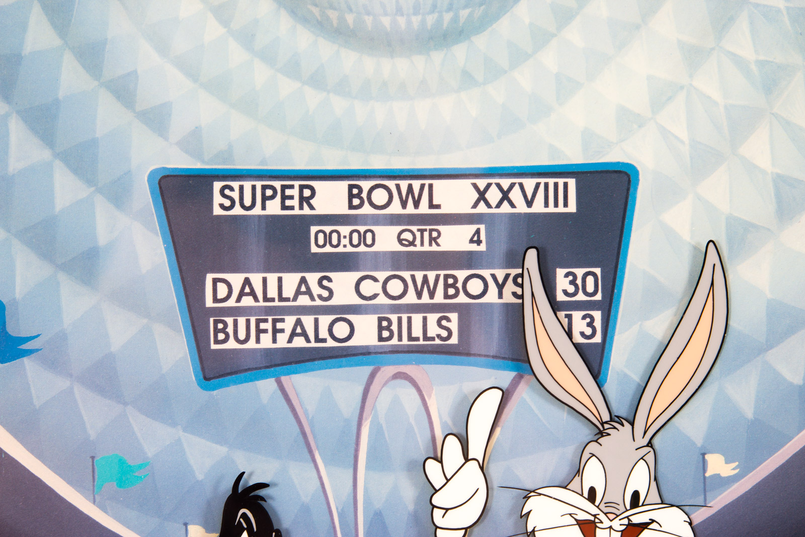 Hand Painted "Coin Toss" Looney Tunes Super Bowl XXVIII Animation Cel signed by Tom McKimson