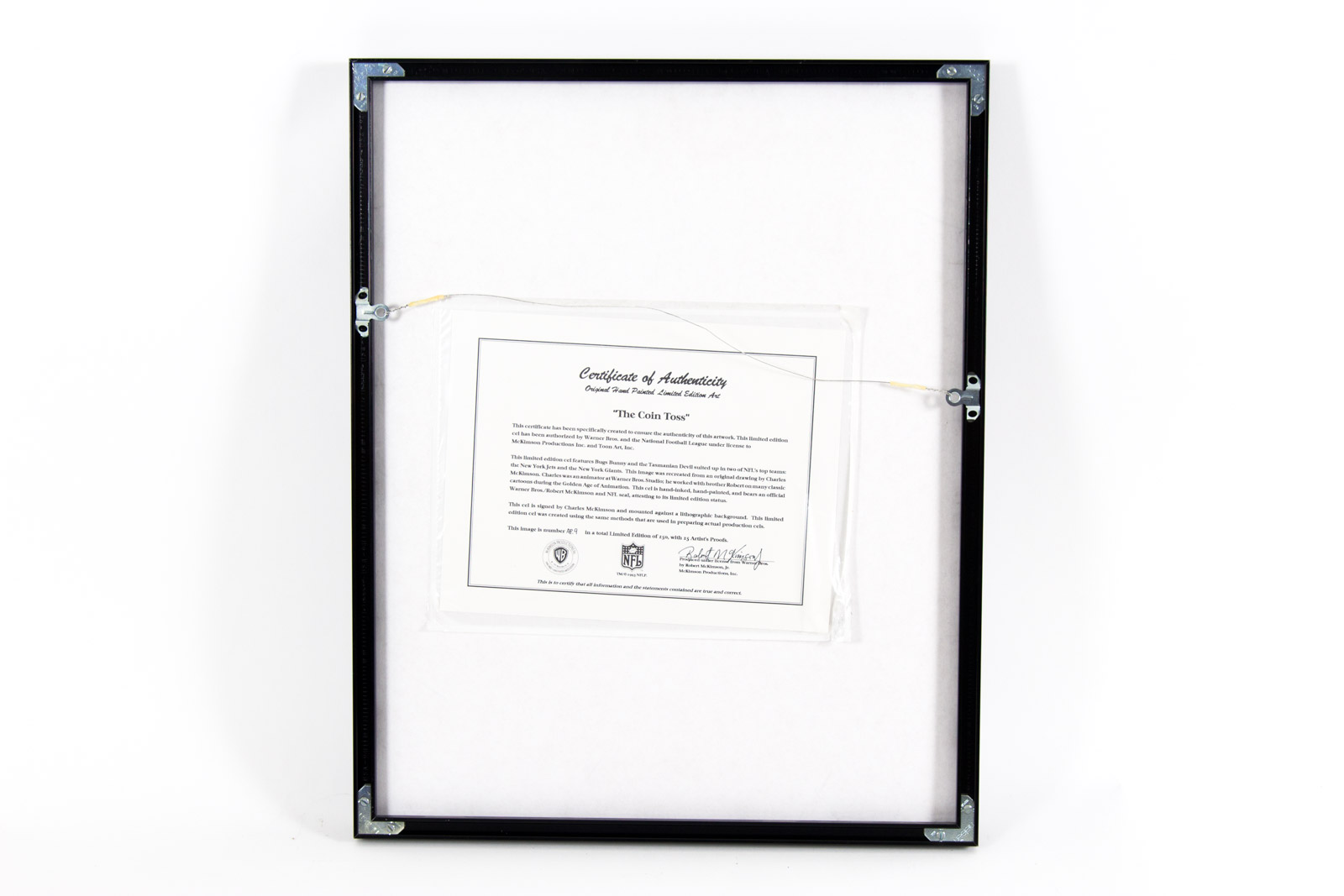 Hand Painted "Coin Toss" Looney Tunes Super Bowl XXVIII Animation Cel signed by Tom McKimson