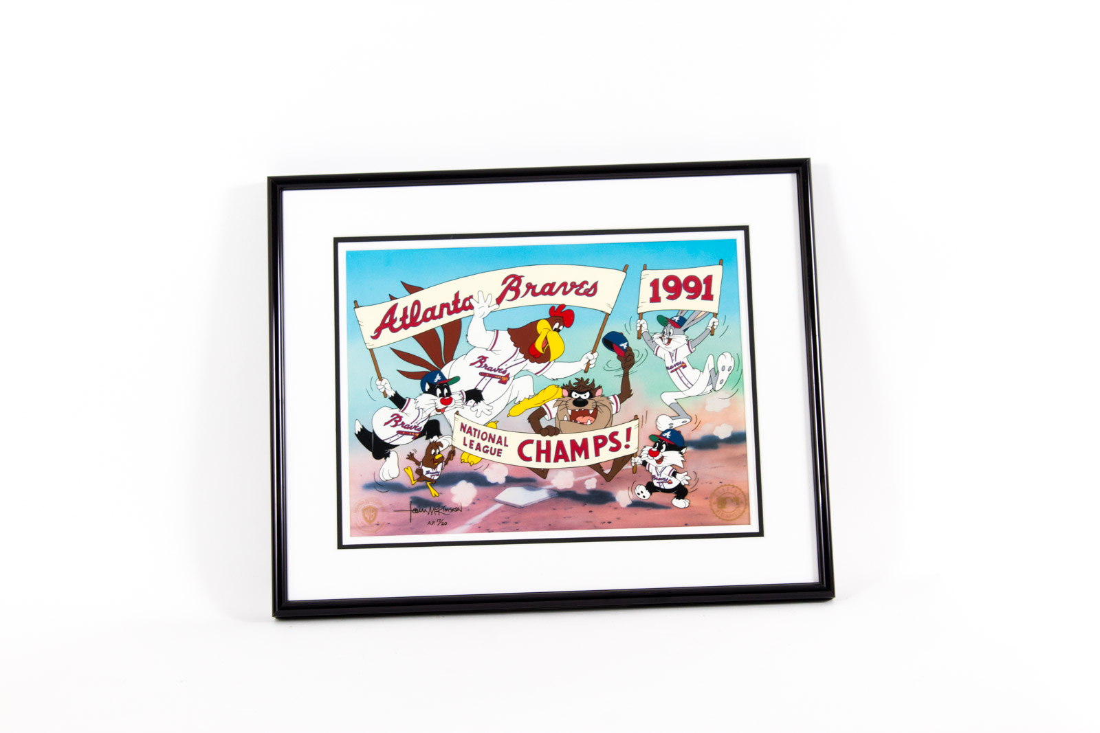 Tom McKimson Hand Painted "National League Champs" Looney Tunes Atlanta Braves Animation Cel