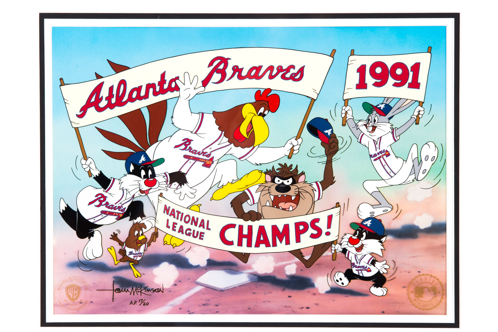Tom McKimson Hand Painted "National League Champs" Looney Tunes Atlanta Braves Animation Cel