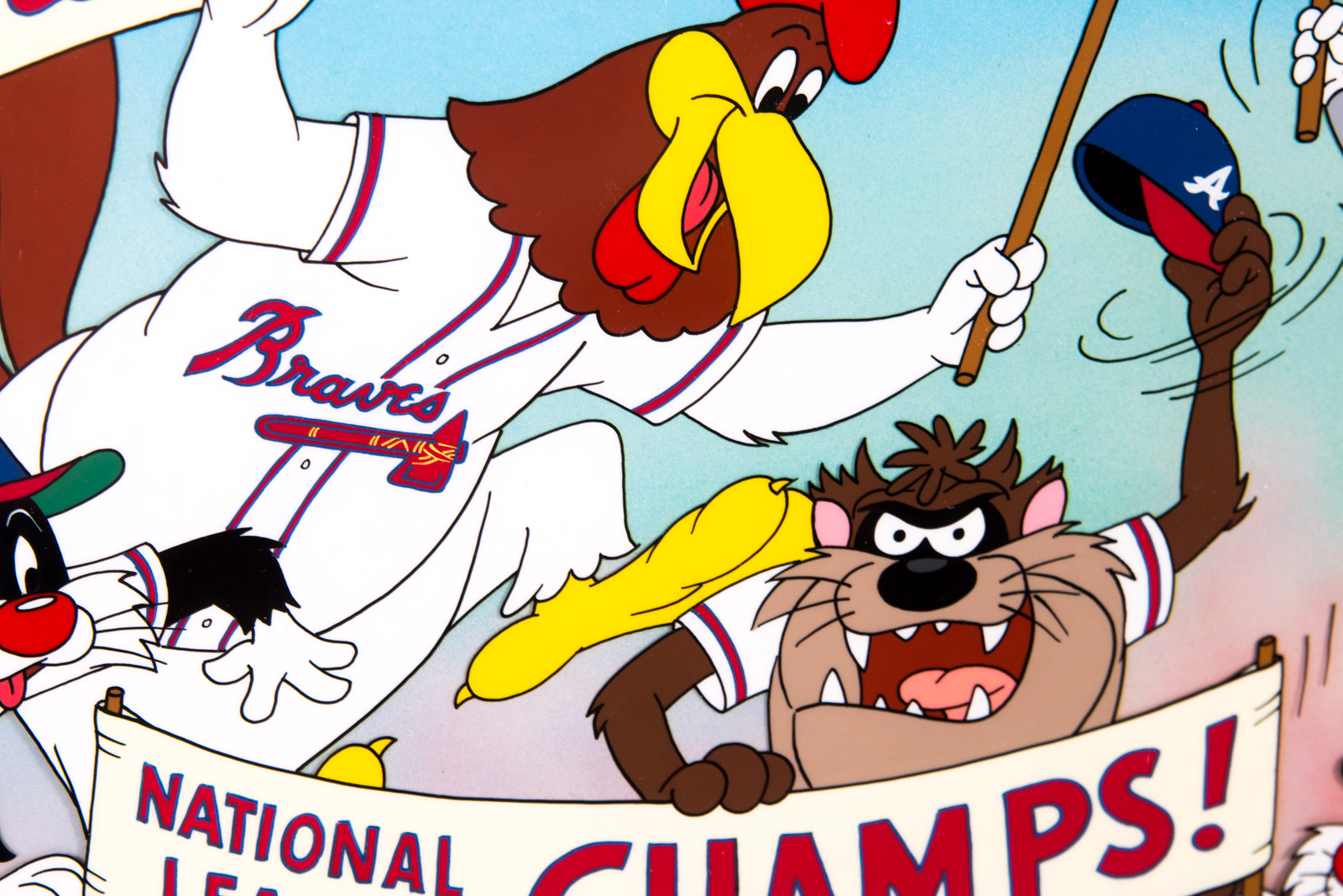 Tom McKimson Hand Painted "National League Champs" Looney Tunes Atlanta Braves Animation Cel