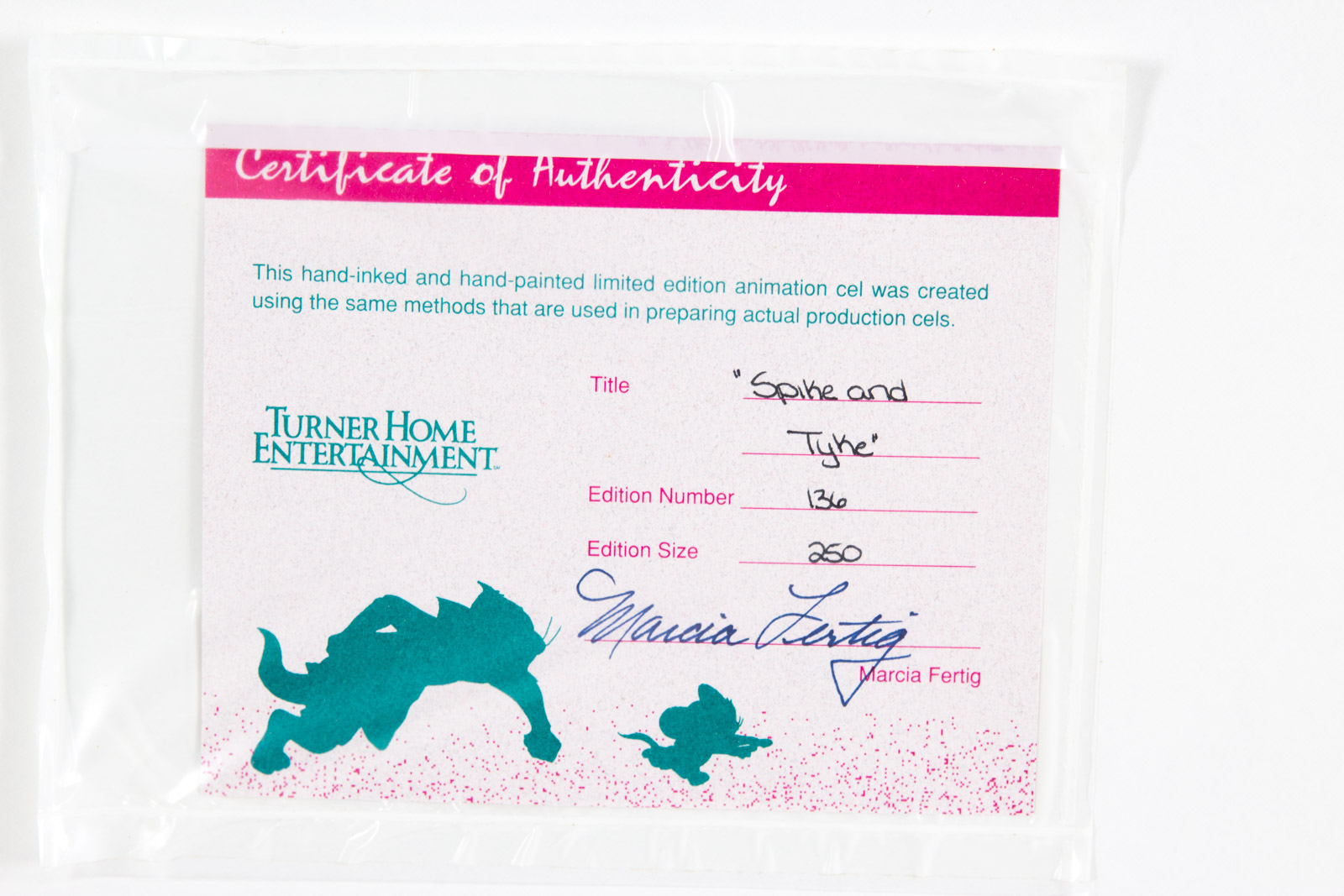 Hand Painted "Spike and Tyke" Looney Tunes Animation Cel Signed by Marcia Fertig