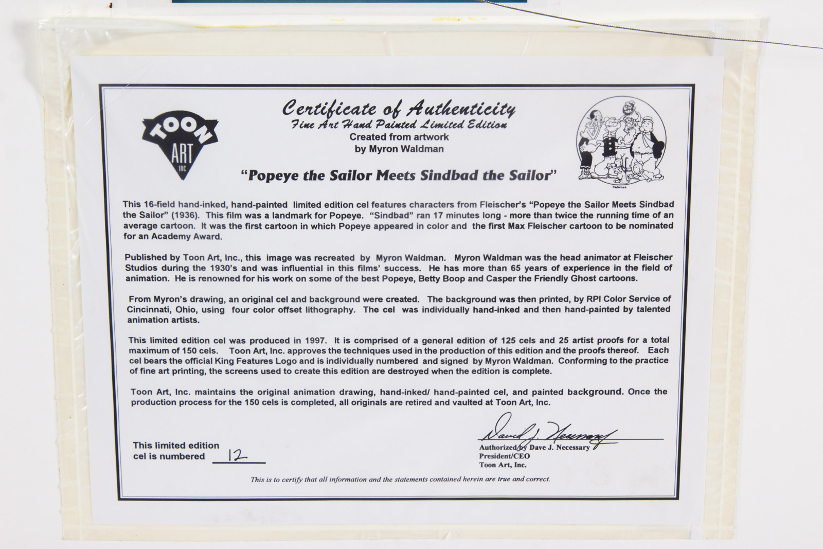 Myron Waldman Hand Painted "Popeye the Sailor Meets Sindbad the Sailor"