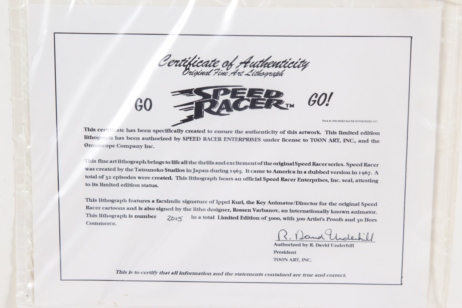 Rossen Varbanov signed "Speed Racer" Offset Lithograph