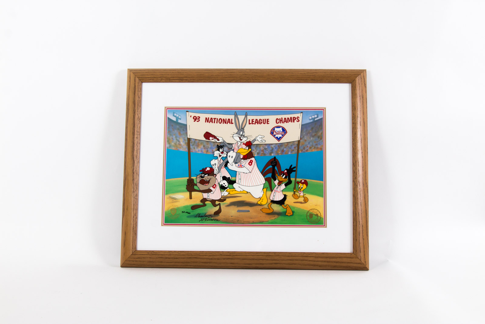 Charles and Tom McKimson Hand Painted Looney Tunes Philadelphia Phillies Animation Cel "National League Champs"