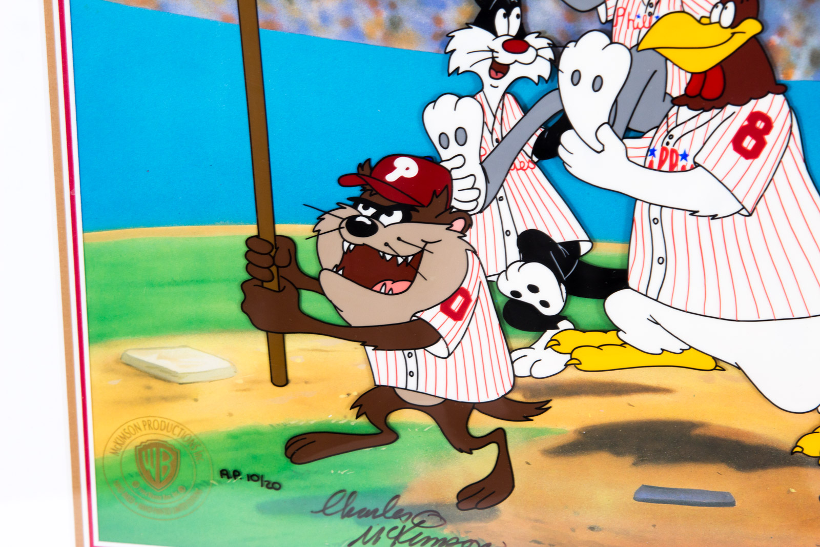 Charles and Tom McKimson Hand Painted Looney Tunes Philadelphia Phillies Animation Cel "National League Champs"