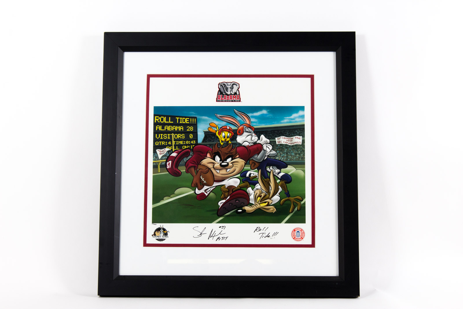 Shaun Alexander Signed Looney Tunes "Roll Tide" Alabama Crimson Tide Offset Lithograph