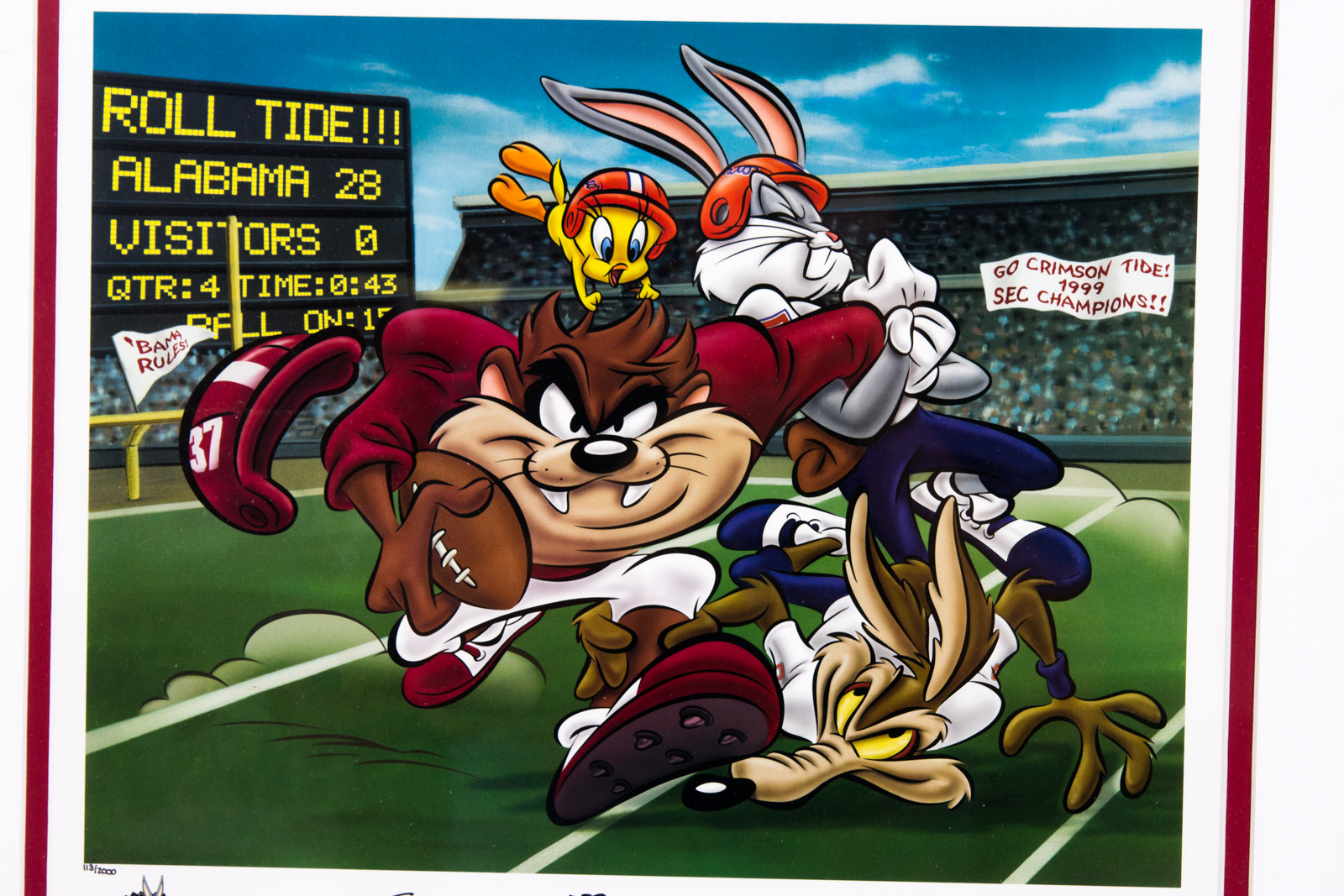 Shaun Alexander Signed Looney Tunes "Roll Tide" Alabama Crimson Tide Offset Lithograph