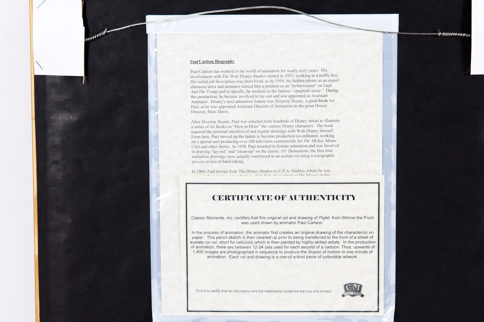 Paul Carlson Hand Painted 1980s Piglet "Winnie the Pooh" Animation Cel and Preparatory Drawing with Facsimile Walt Disney Signature