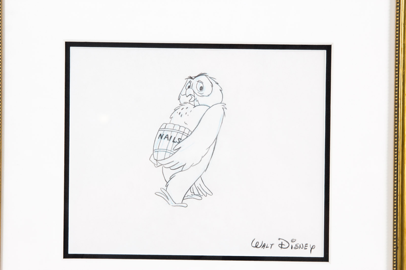Paul Carlson Hand Painted 1980s Owl "Winnie the Pooh" Animation Cel with Preparatory Drawing and Facsimile Walt Disney Signature