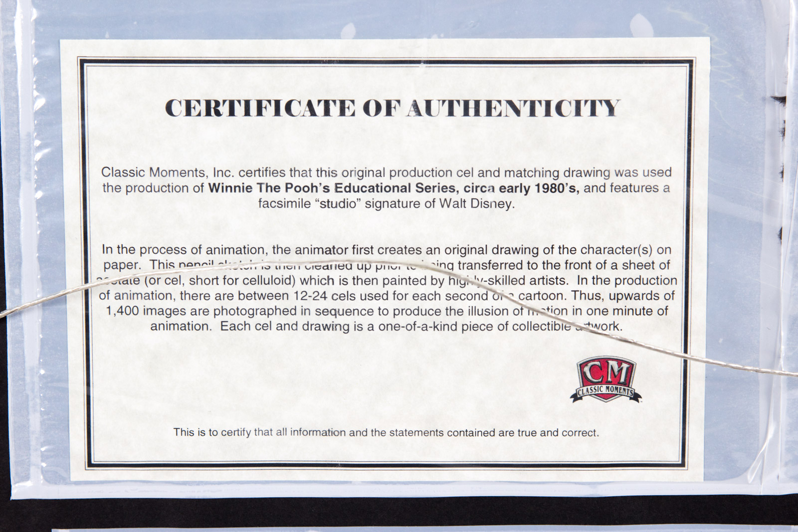 Paul Carlson Hand Painted 1980s Owl "Winnie the Pooh" Animation Cel with Preparatory Drawing and Facsimile Walt Disney Signature