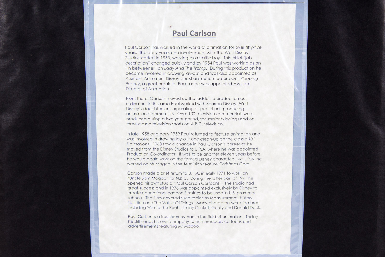 Paul Carlson Hand Painted 1980s Owl "Winnie the Pooh" Animation Cel with Preparatory Drawing and Facsimile Walt Disney Signature