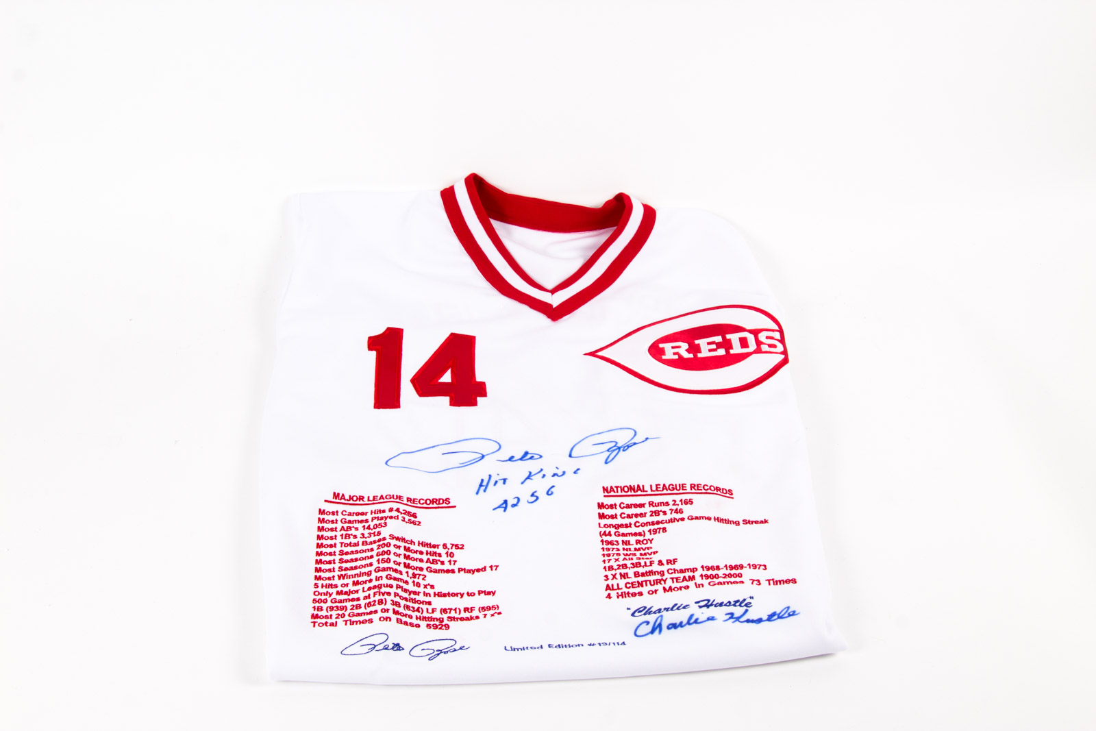Pete Rose Signed Size XXL Baseball Stats Jersey