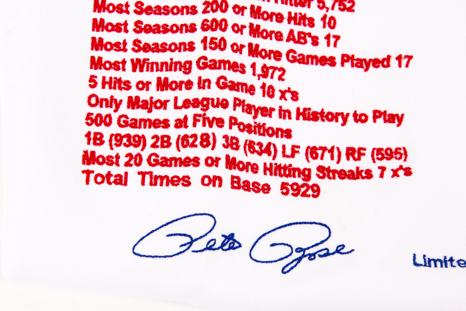 Pete Rose Signed Size XXL Baseball Stats Jersey