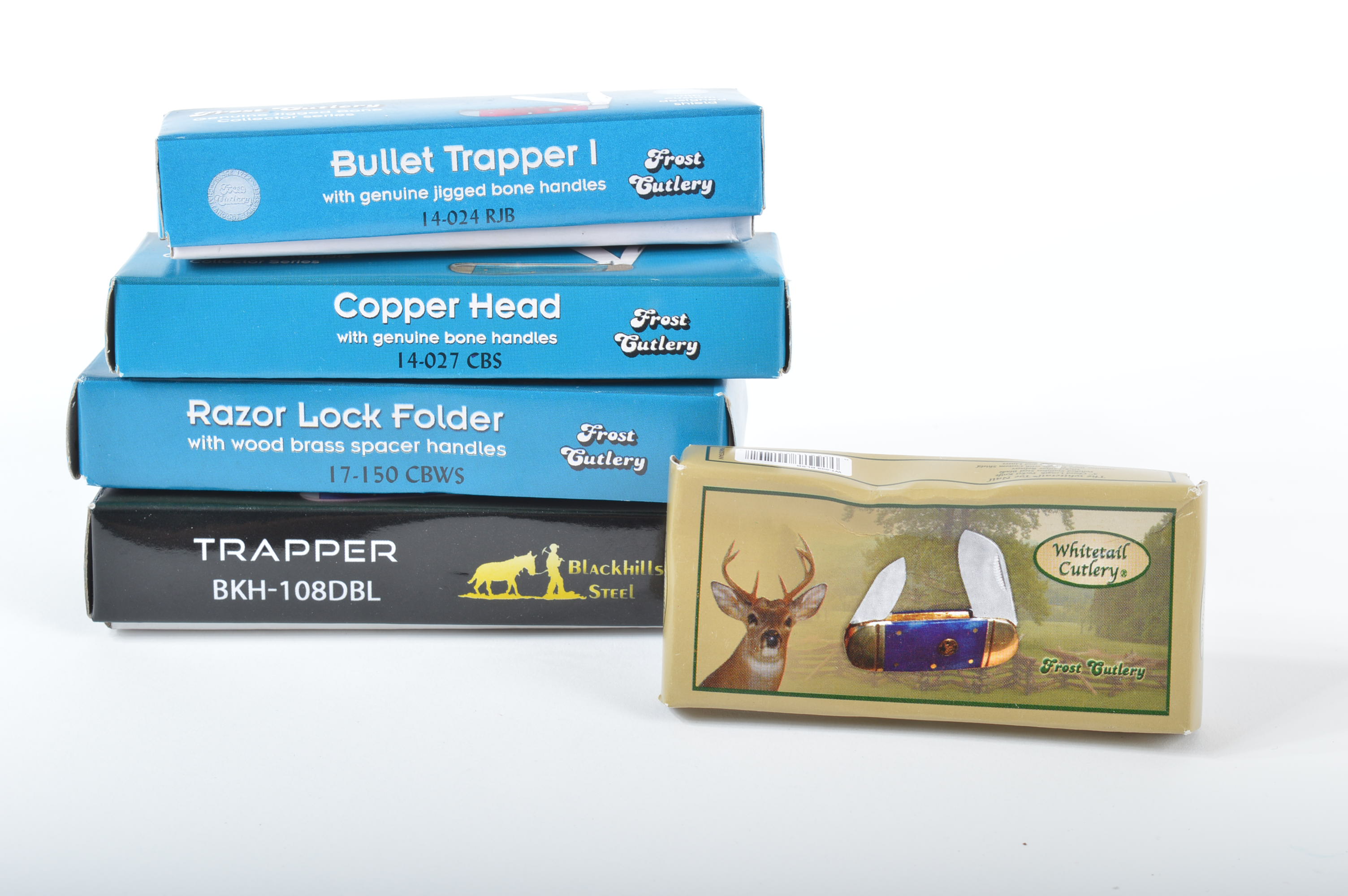 Collection of Frost Cutlery and Whitetail Cutlery Pocket Knives