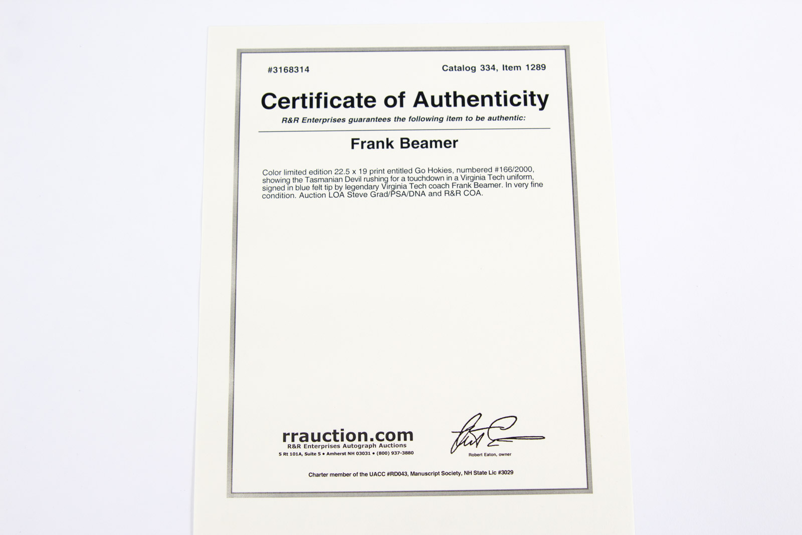 Frank Beamer Signed "Go Hokies" Virginia Tech Football Offset Lithograph